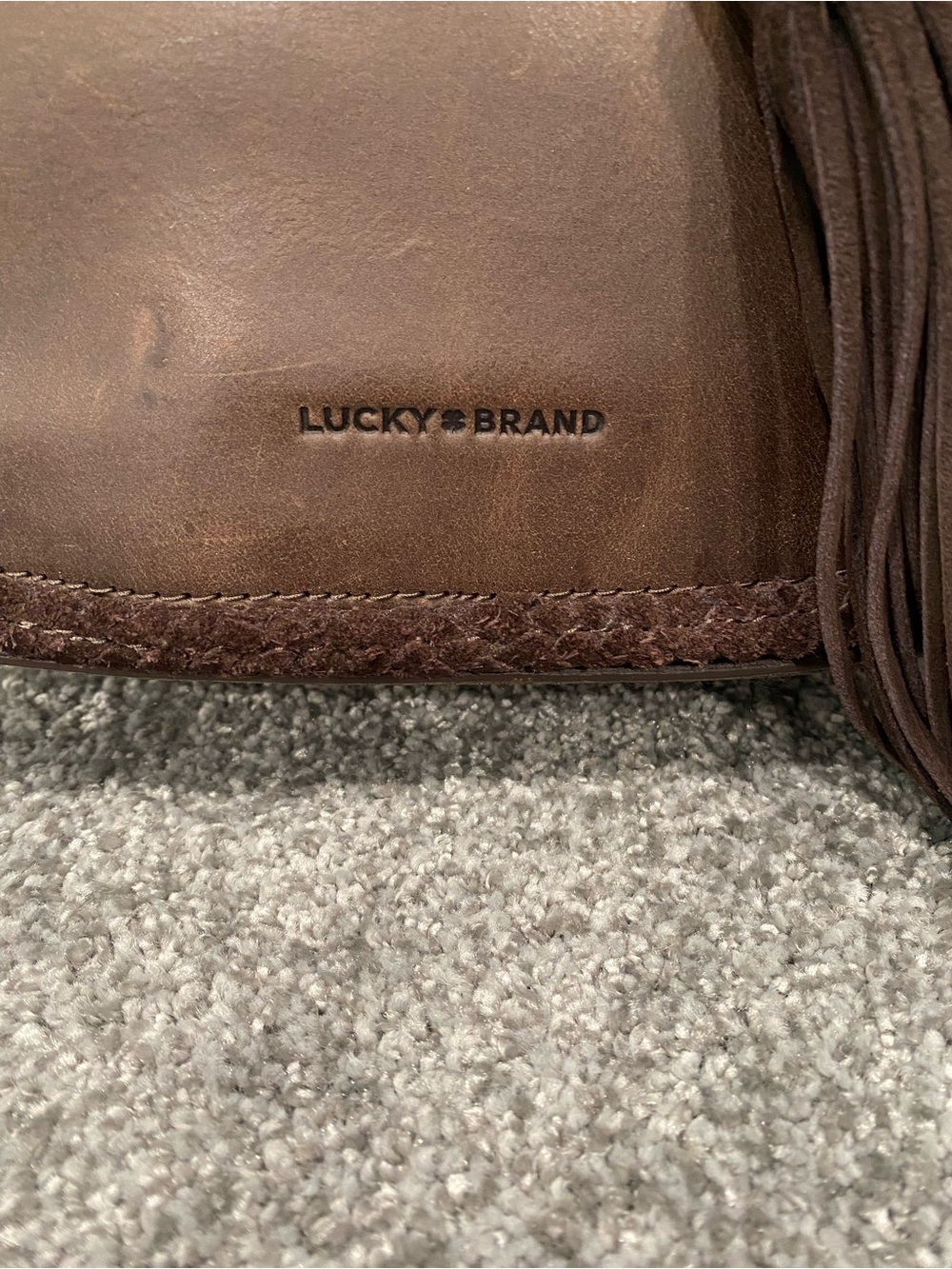 Lucky Brand Dark Brown Suede Leather Crossbody Bag Hobo Purse Leather Tassel - Picture 2 of 10